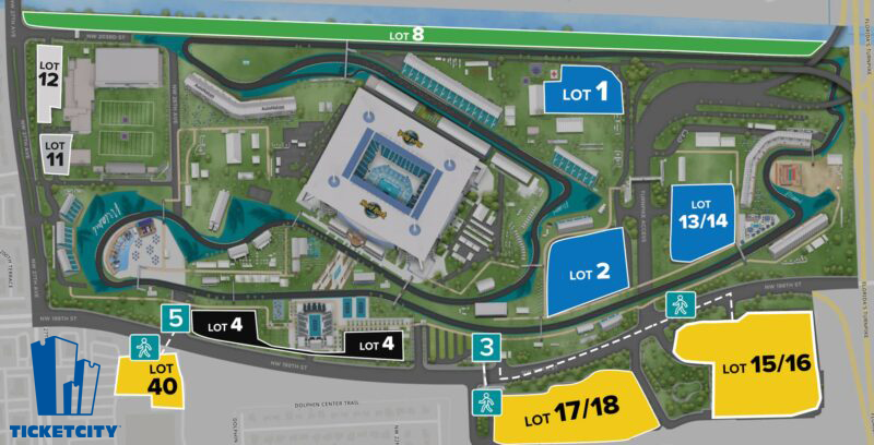 Map of parking close to the Miami Grand Prix